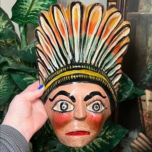 Vintage Latin America / Mexican Folk Art Hand Painted Hand Carved Wood Mask